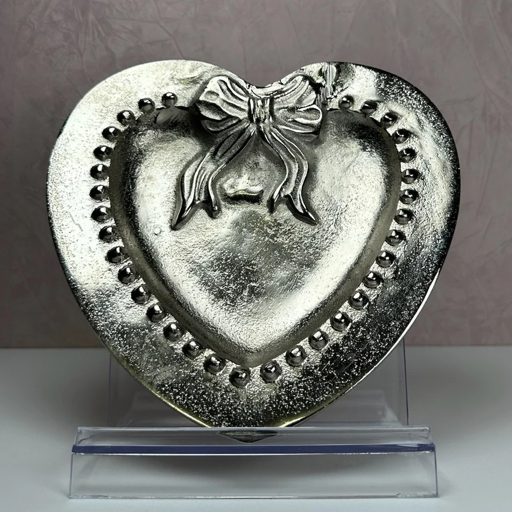 Silver Heart-Shaped Decorative Plate